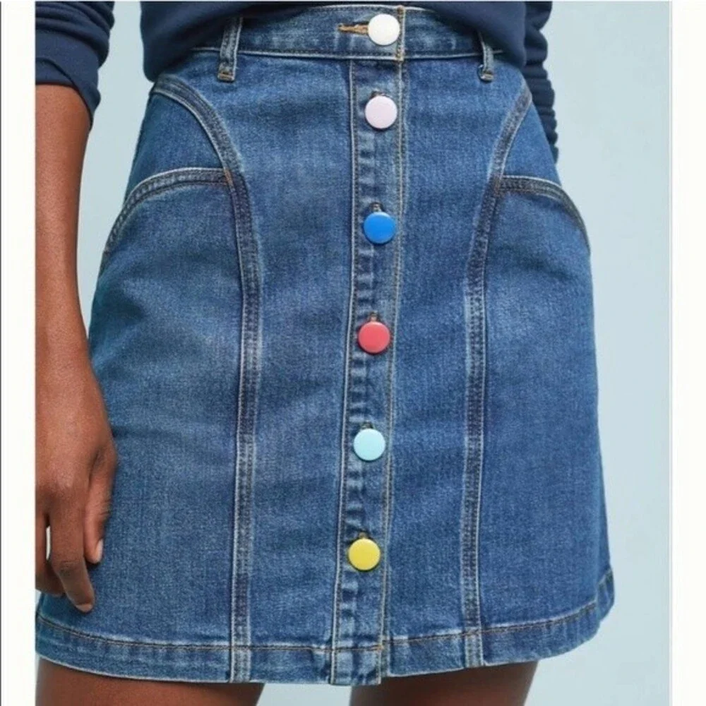 Pilcro and the‎ Letterpress Rainbow Button Denim Skirt 6